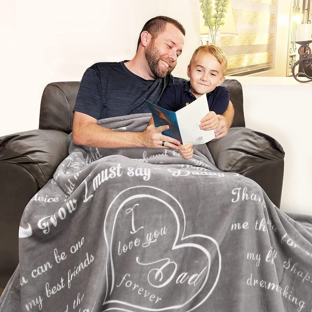 Best love Dad Fathers Day Gifts Fleece Throw Blanket 55X65 Inch Light Gray - Picture 3 of 6